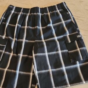 Shaka Wear Black & White Plaid Heavyweight Cargo Shorts Streetwear Men's Size 40